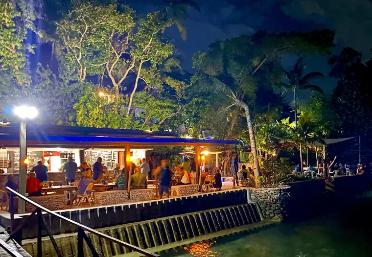 Starfish Beach Bar illuminated at night