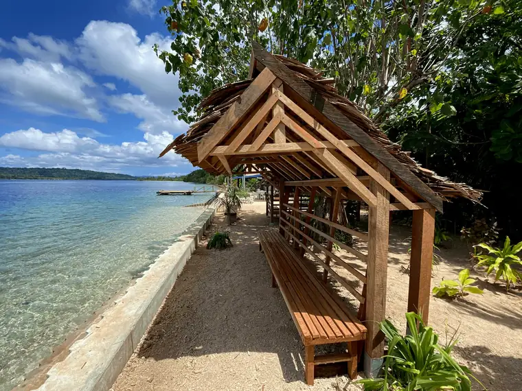 Seaside shelter and bench